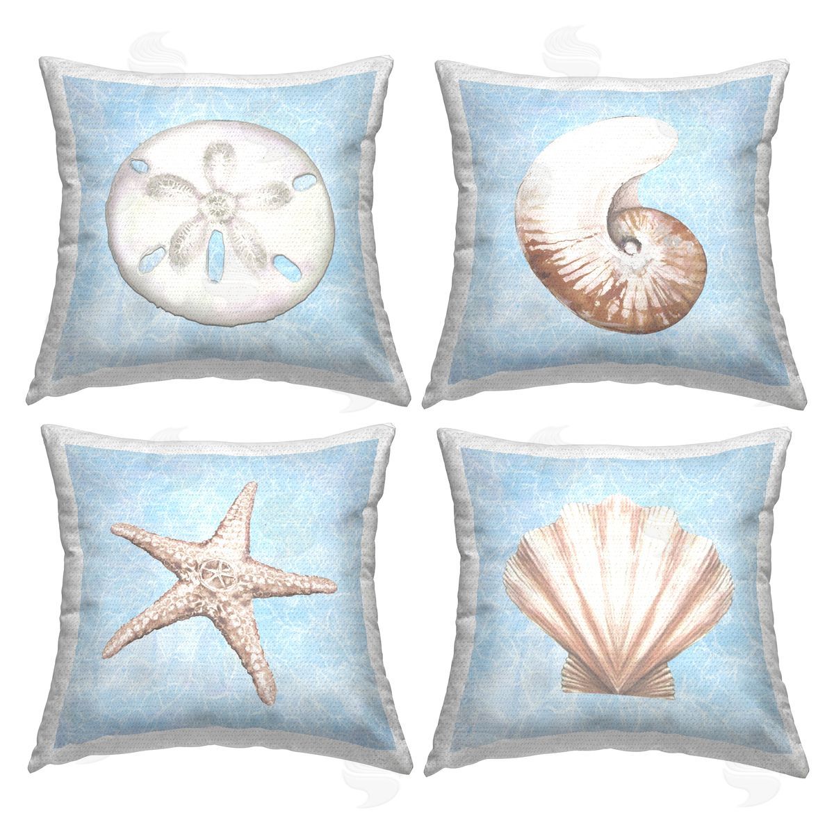 Aquatic Seashell Beach Water Outdoor Printed Pillow, Home Decor by Diannart