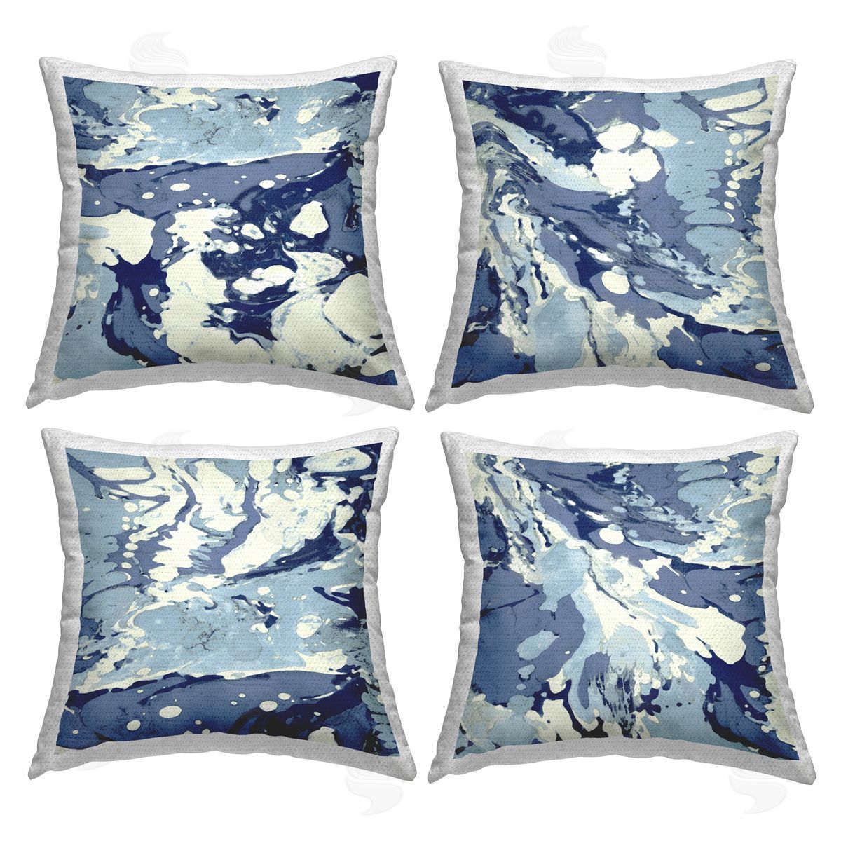 Marbled Blue Abstract Fluid Forms Outdoor Printed Pillow, Home Decor by Danielle Carson