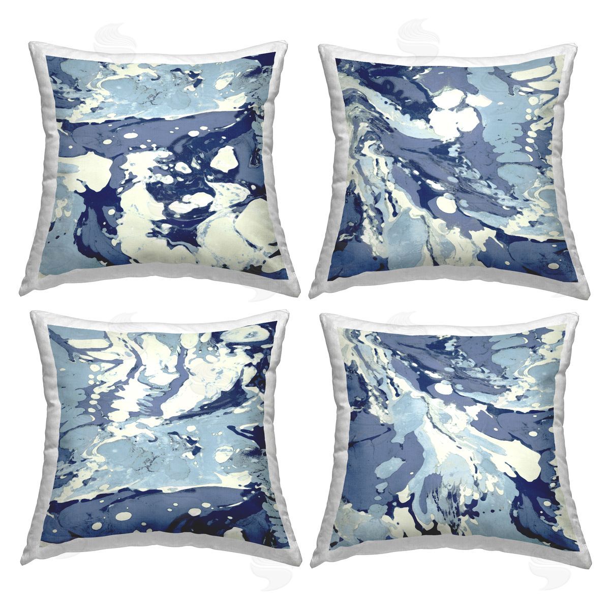 Marbled Blue Abstract Fluid Forms Decorative Printed Pillow, Home Decor by Danielle Carson