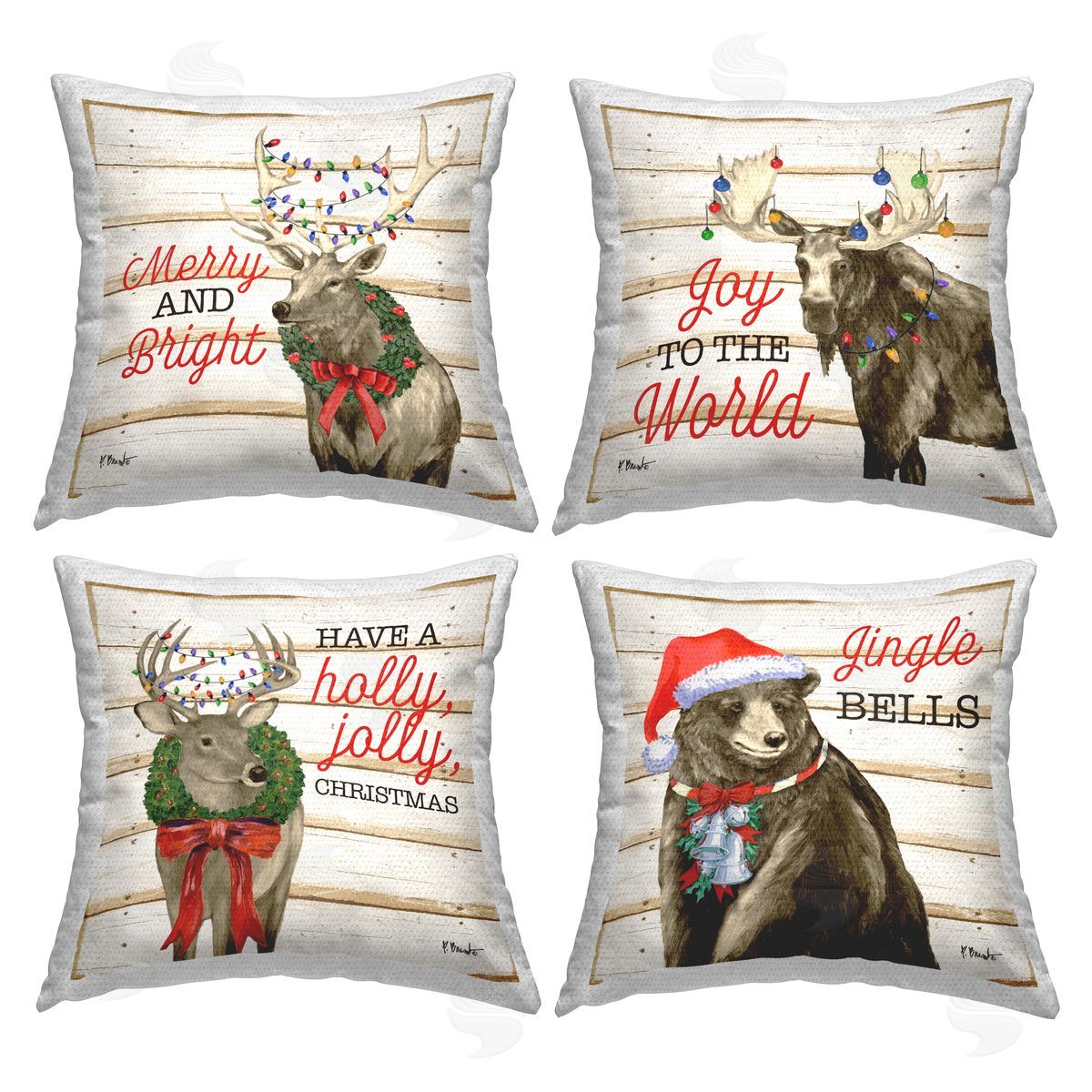 Christmas Phrases Woodland Animals Outdoor Printed Pillow, Home Decor by Paul Brent
