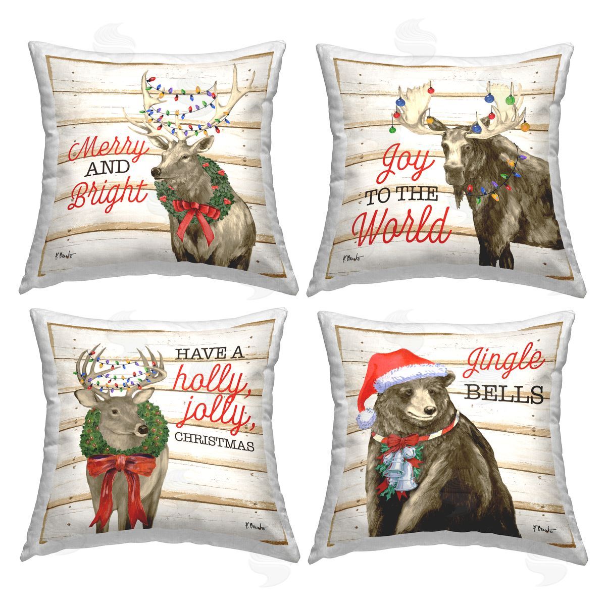 Christmas Phrases Woodland Animals Decorative Printed Pillow, Home Decor by Paul Brent