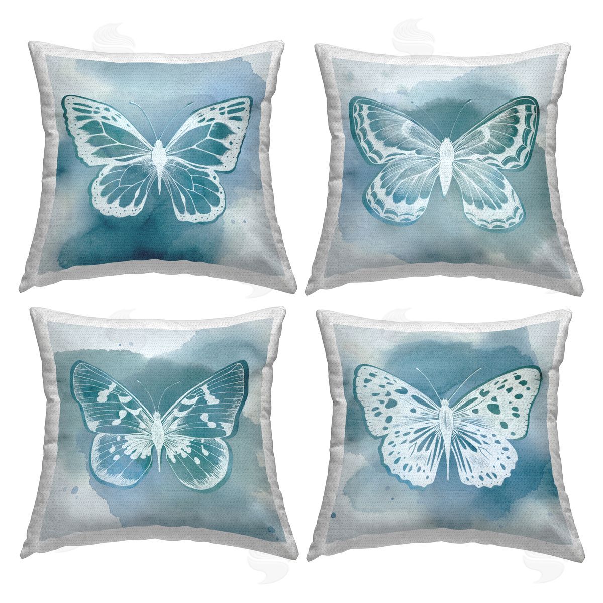 Blue Abstract Butterflies Outdoor Printed Pillow, Home Decor by Grace Popp