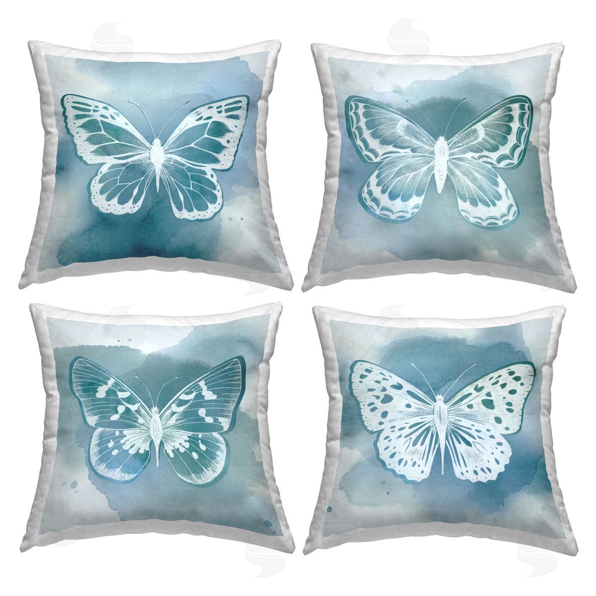 Blue Abstract Butterflies Decorative Printed Pillow, Home Decor by Grace Popp
