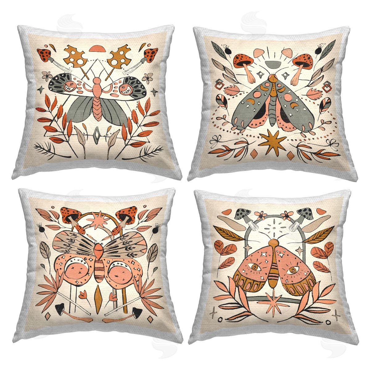 Boho Botanical Moths Outdoor Printed Pillow, Home Decor by Melissa Wang