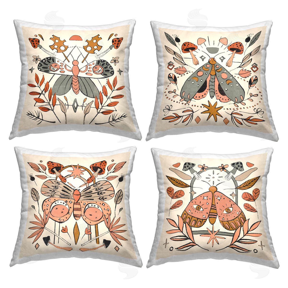 Boho Botanical Moths Decorative Printed Pillow, Home Decor by Melissa Wang