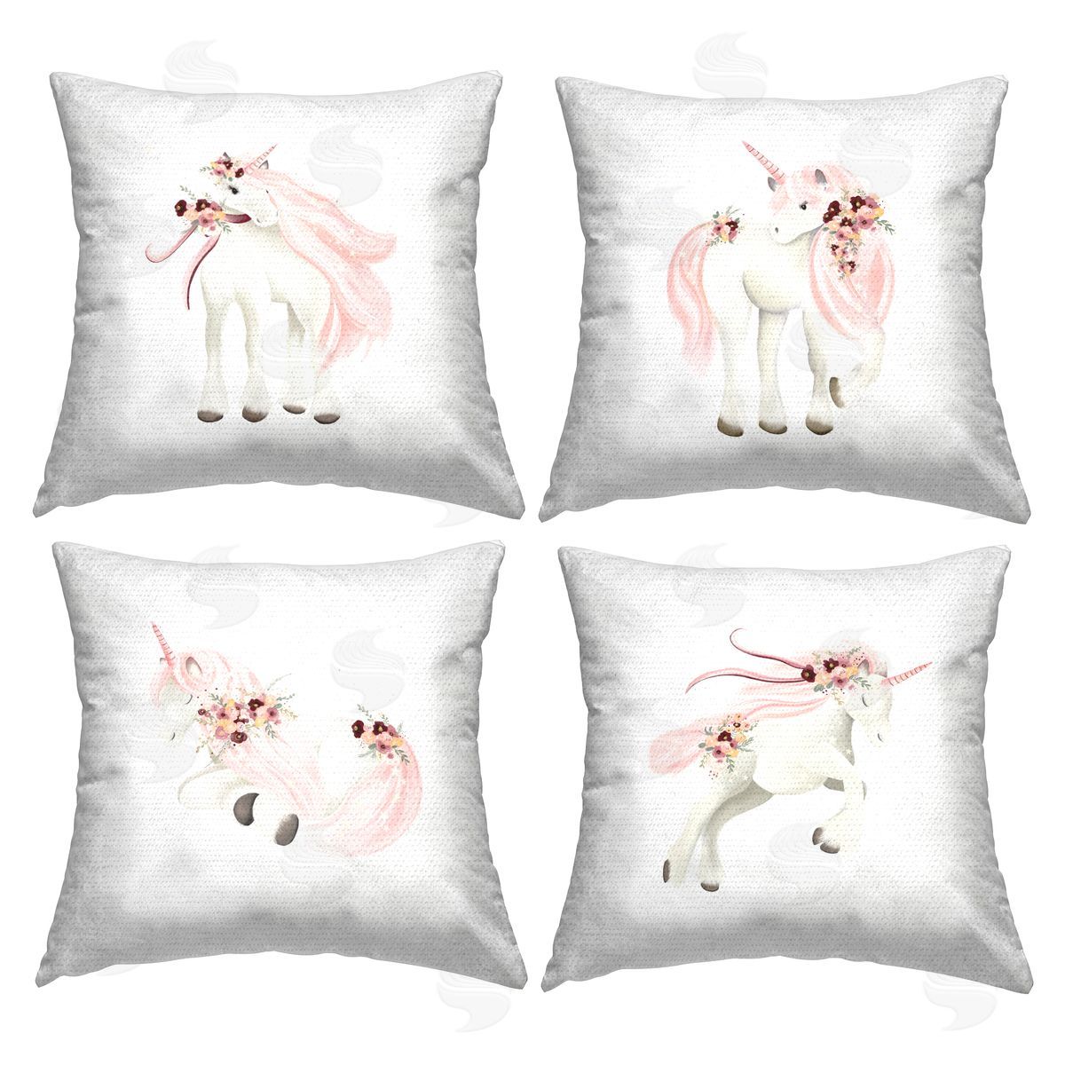 Pink Floral Unicorns Outdoor Printed Pillow, Home Decor by Studio Q