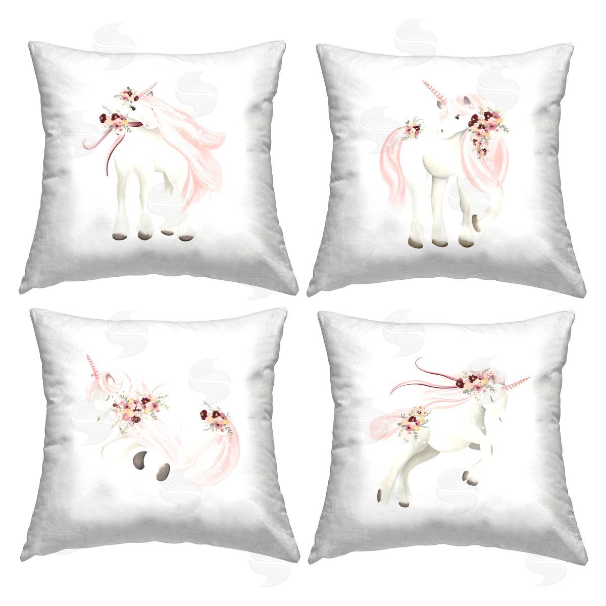Pink Floral Unicorns Decorative Printed Pillow, Home Decor by Studio Q