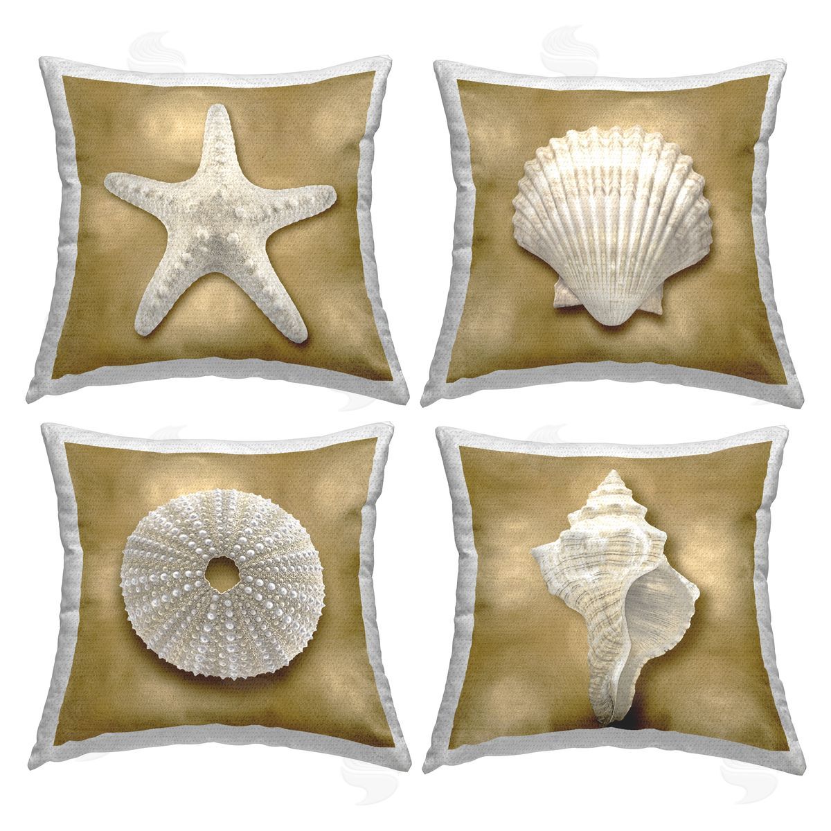 Glam Nautical Seashells Outdoor Printed Pillow, Home Decor by Caroline Kelly
