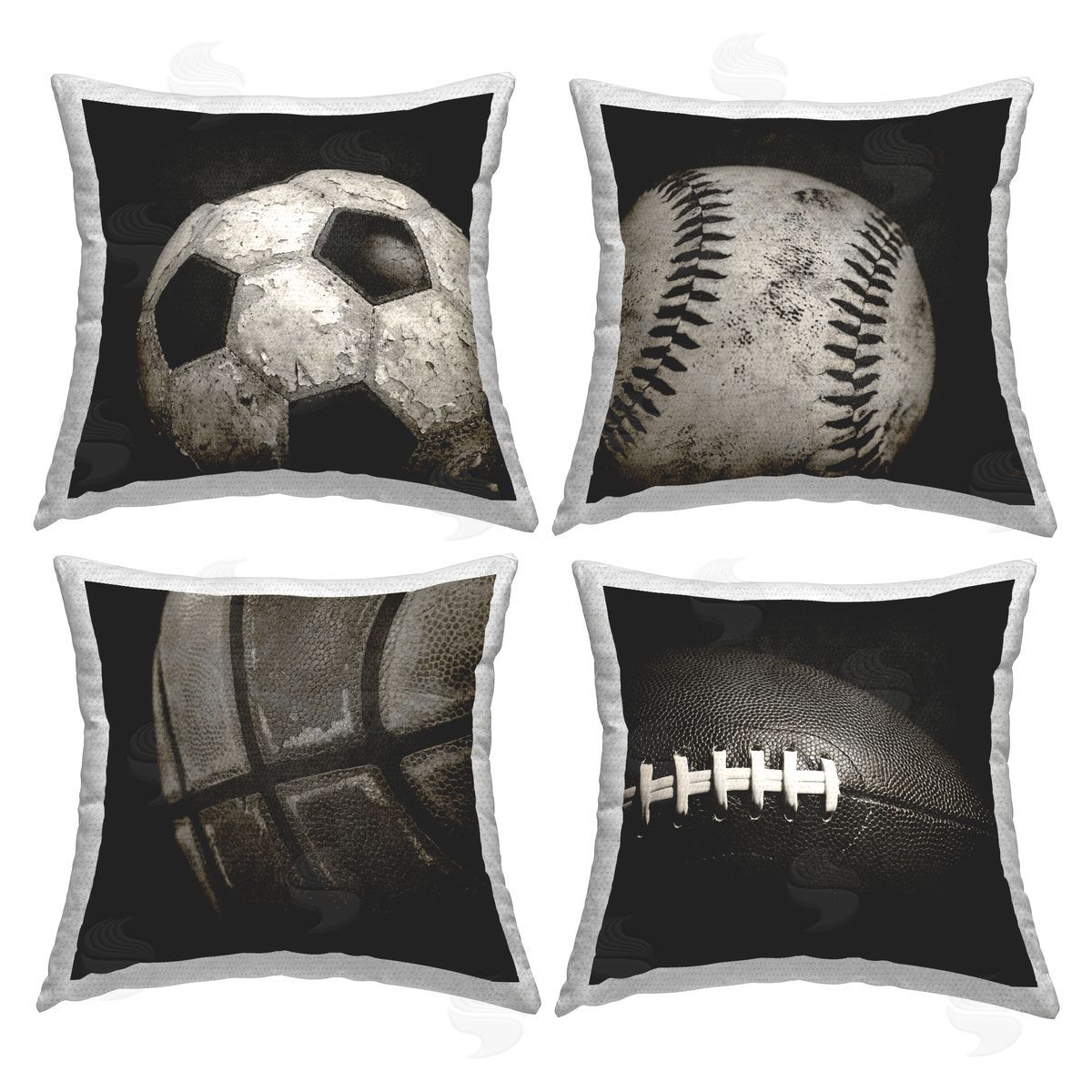 Dark Varied Sports Balls Outdoor Printed Pillow, Home Decor by Kim Allen