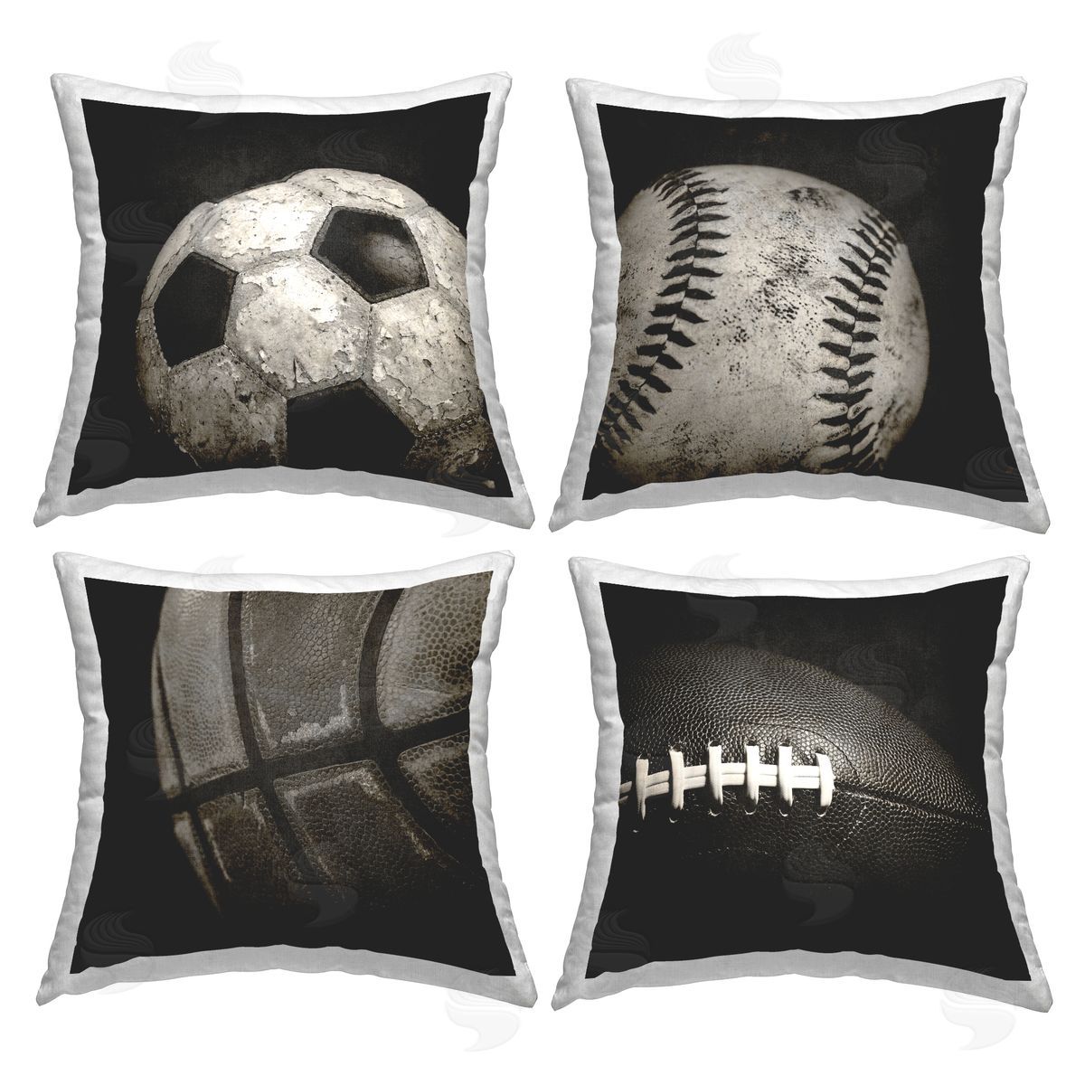 Dark Varied Sports Balls Decorative Printed Pillow, Home Decor by Kim Allen