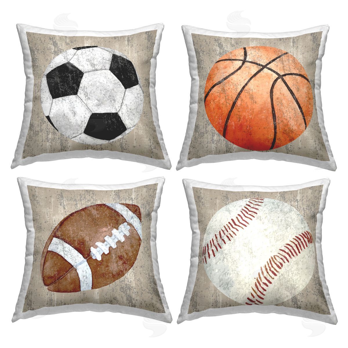Rustic Varied Sports Balls Decorative Printed Pillow, Home Decor by Kim Allen