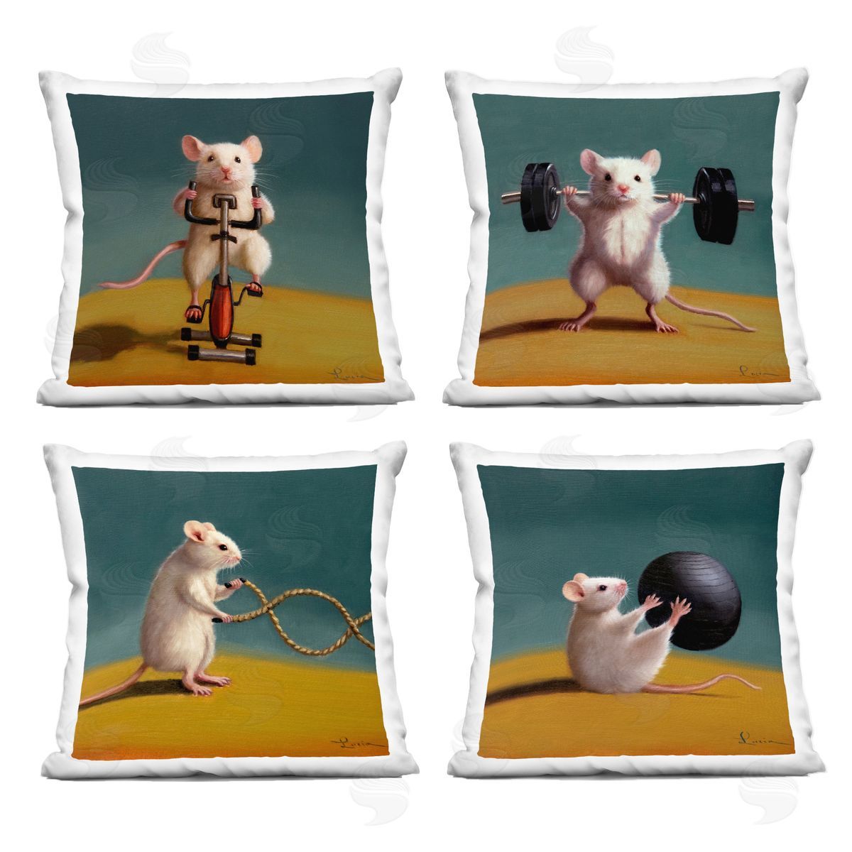 Lucia Heffernan Fitness Mice Working Out Plush Polyester Art Print Pillow