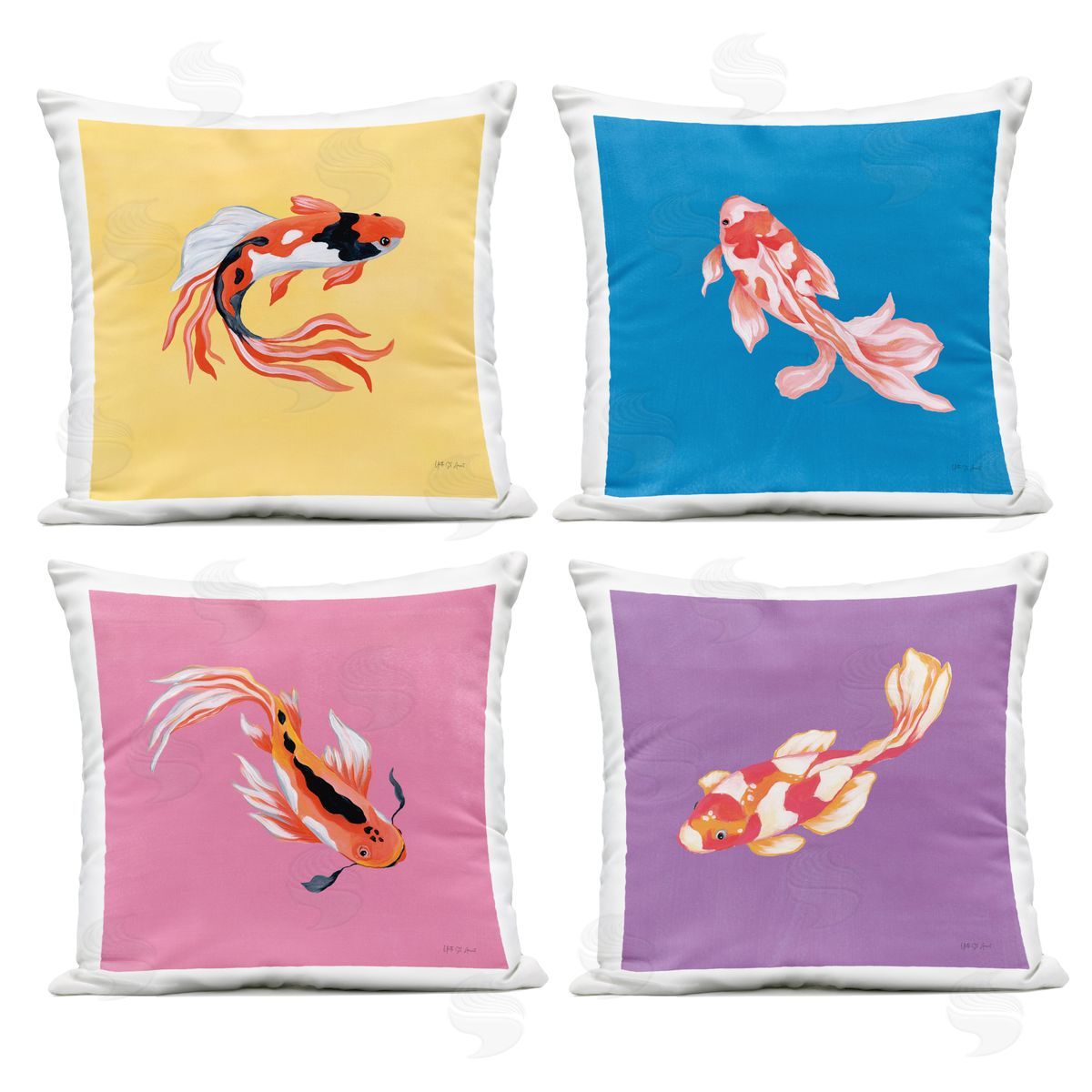 Yvette St. Amant Vibrant Colorful Koi Fish Plush Polyester Art Print Pillow