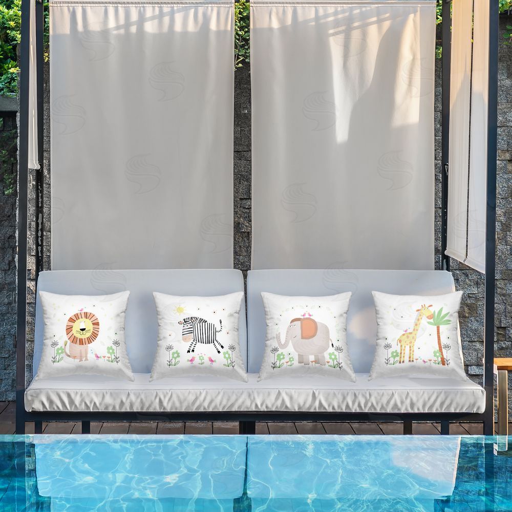 Carla Daly Baby Jungle Animals & Flowers Outdoor Pillow Set on Patio
