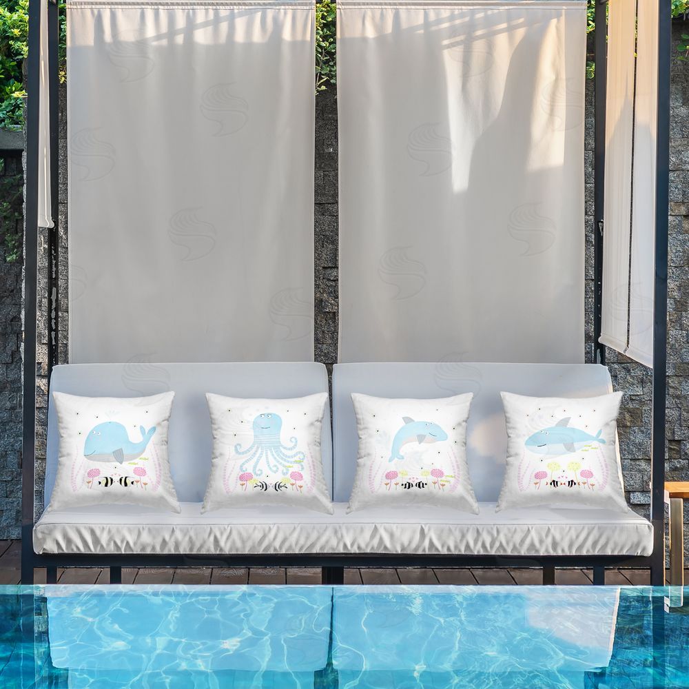 Carla Daly Floral Baby Sea Creatures Outdoor Pillow Set on Patio