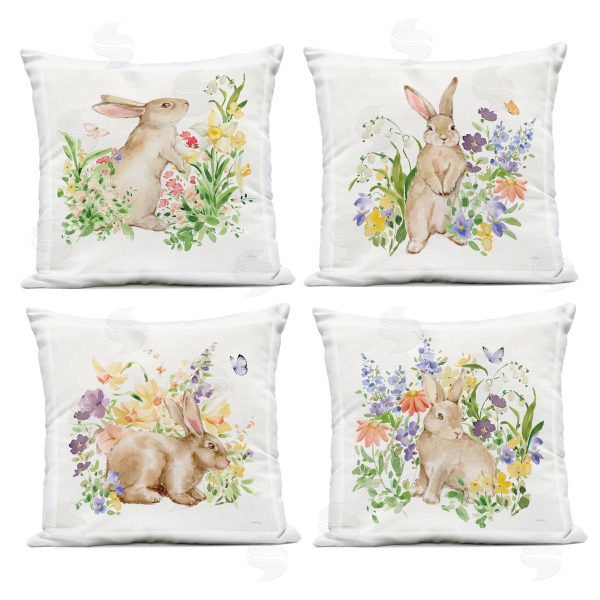 Katrina Pete Celebrate Spring Floral Bunnies Outdoor Printed Pillow Set