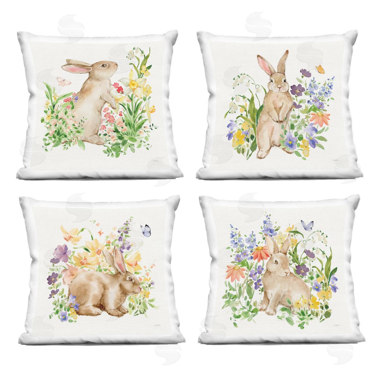 Katrina Pete Celebrate Spring Floral Bunnies Indoor Printed Pillow Set