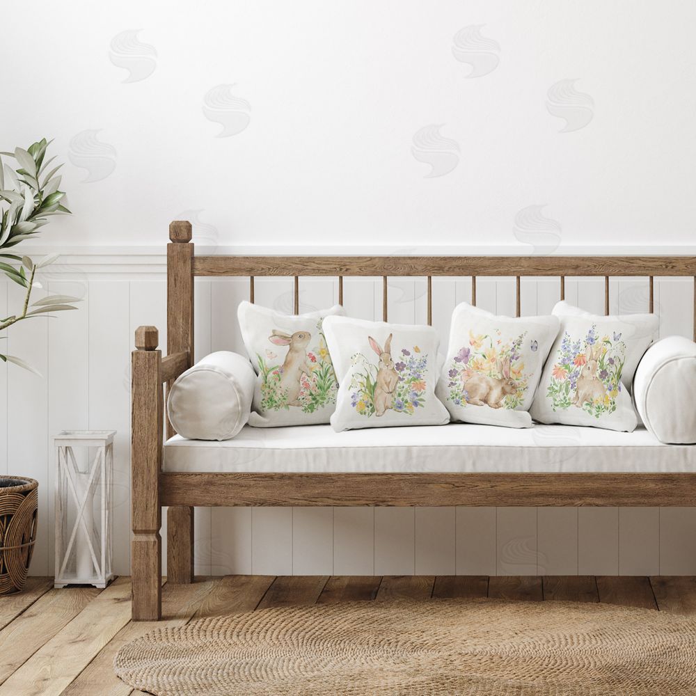 Katrina Pete Celebrate Spring Floral Bunnies Indoor Pillow Set on Chair