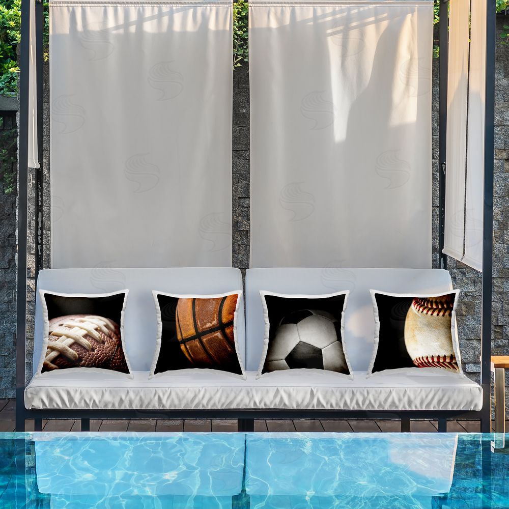 Kim Allen Team Sports Balls Closeups Outdoor Pillow Set on Patio