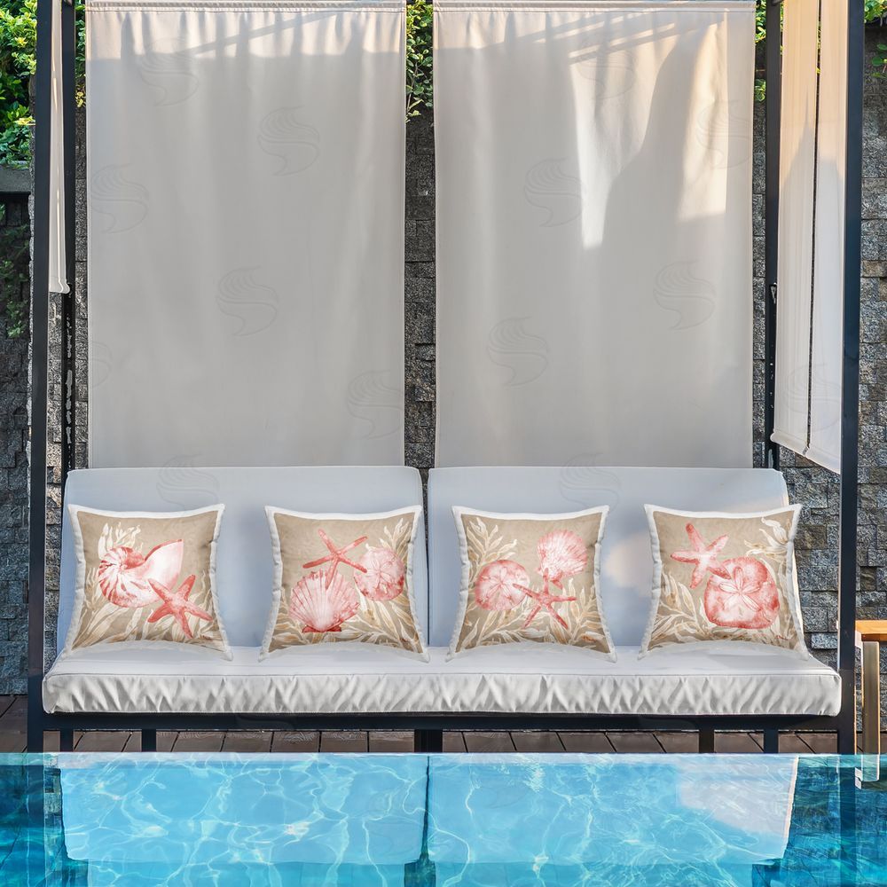 Paul Brent Tampico Shells in Peach Outdoor Pillow Set on Patio