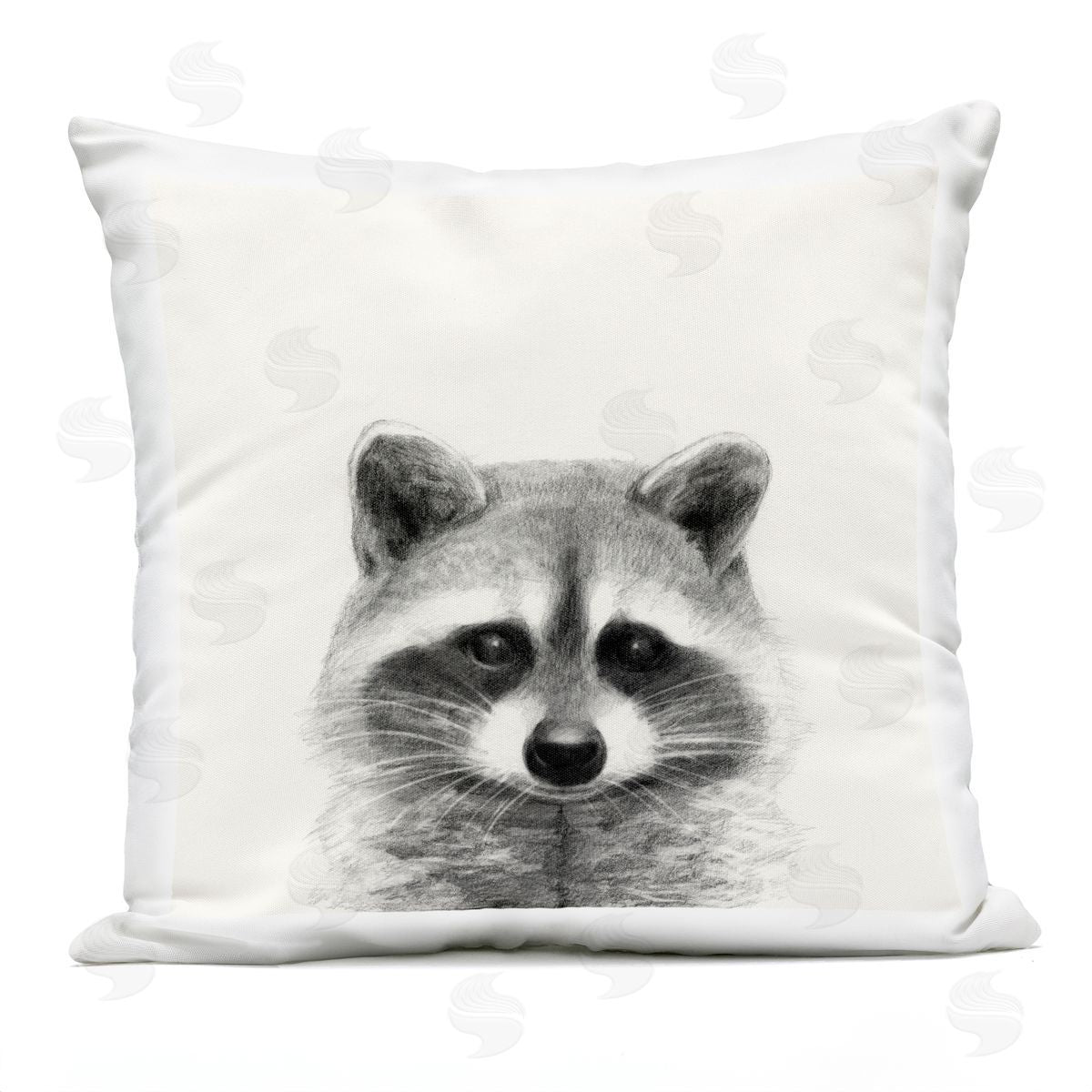 Raccoon Portrait Soft Grey Illustration Outdoor Printed Pillow, Home Decor by Victoria Borges
