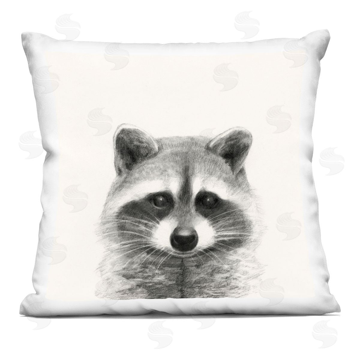 Raccoon Portrait Soft Grey Illustration Decorative Printed Pillow, Home Decor by Victoria Borges