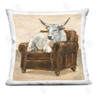 Ethan Harper | Longhorn White Bull Resting in Brown Chair