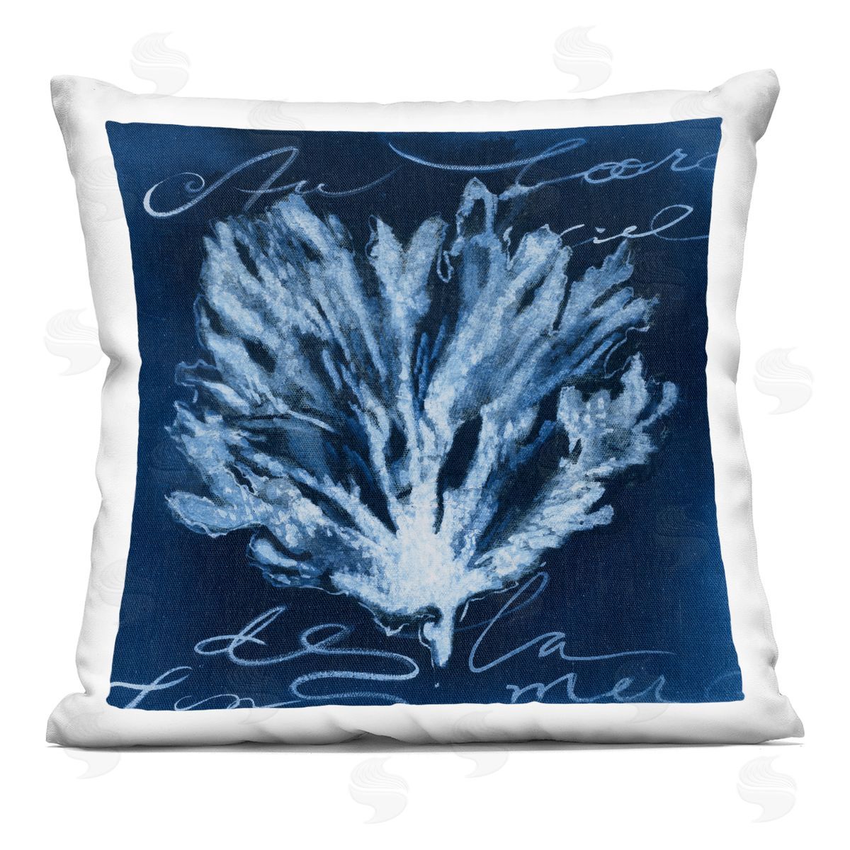 Abstract Design Coral Script Nautical Blue White Decorative Printed Pillow, Home Decor by Liz Jardine