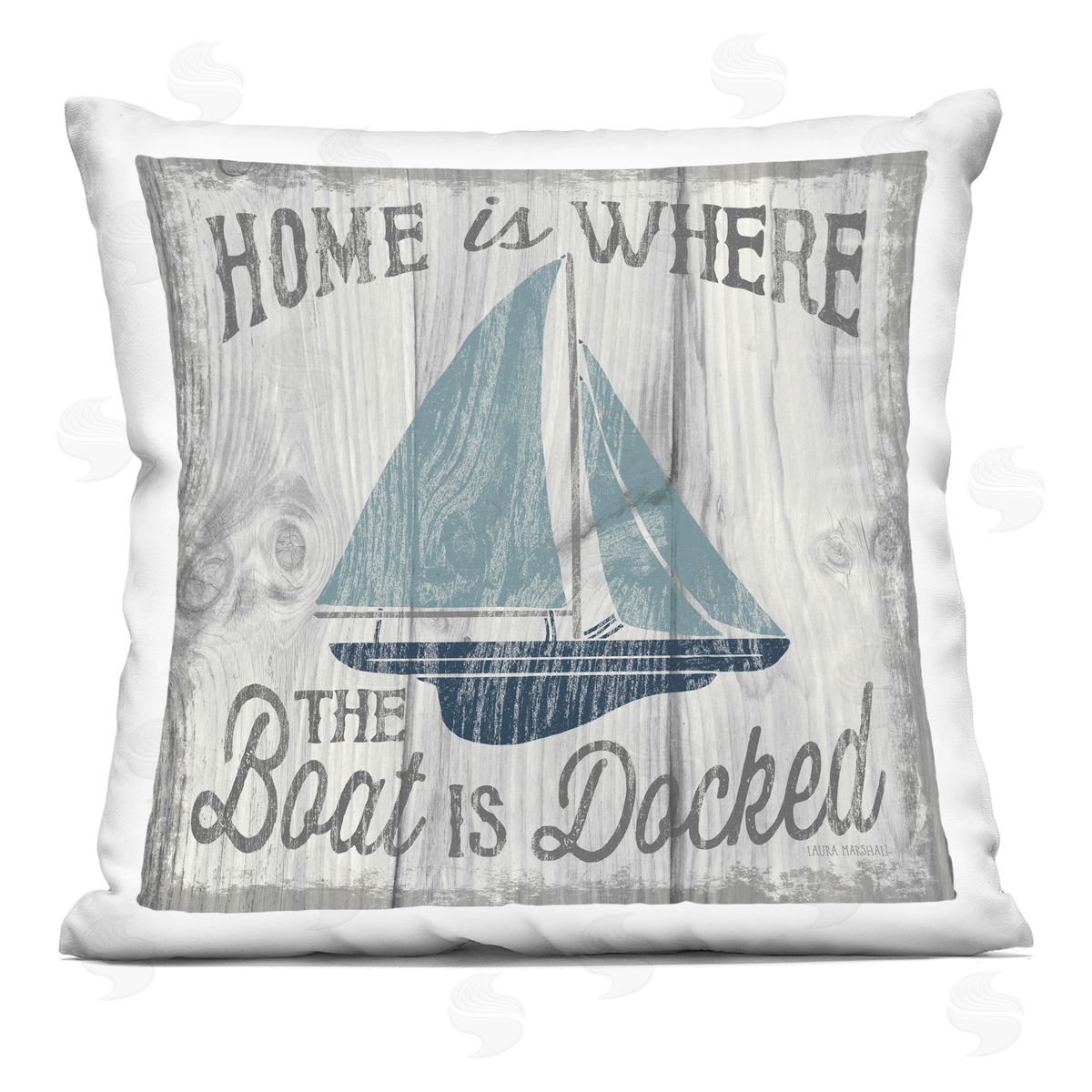 Home is Where The Boat's Docked Nautical Family Decorative Printed Pillow, Home Decor by Laura Marshall