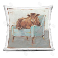 Ethan Harper | Brown Cattle on a Blue Chair Funny Chic Farmhouse