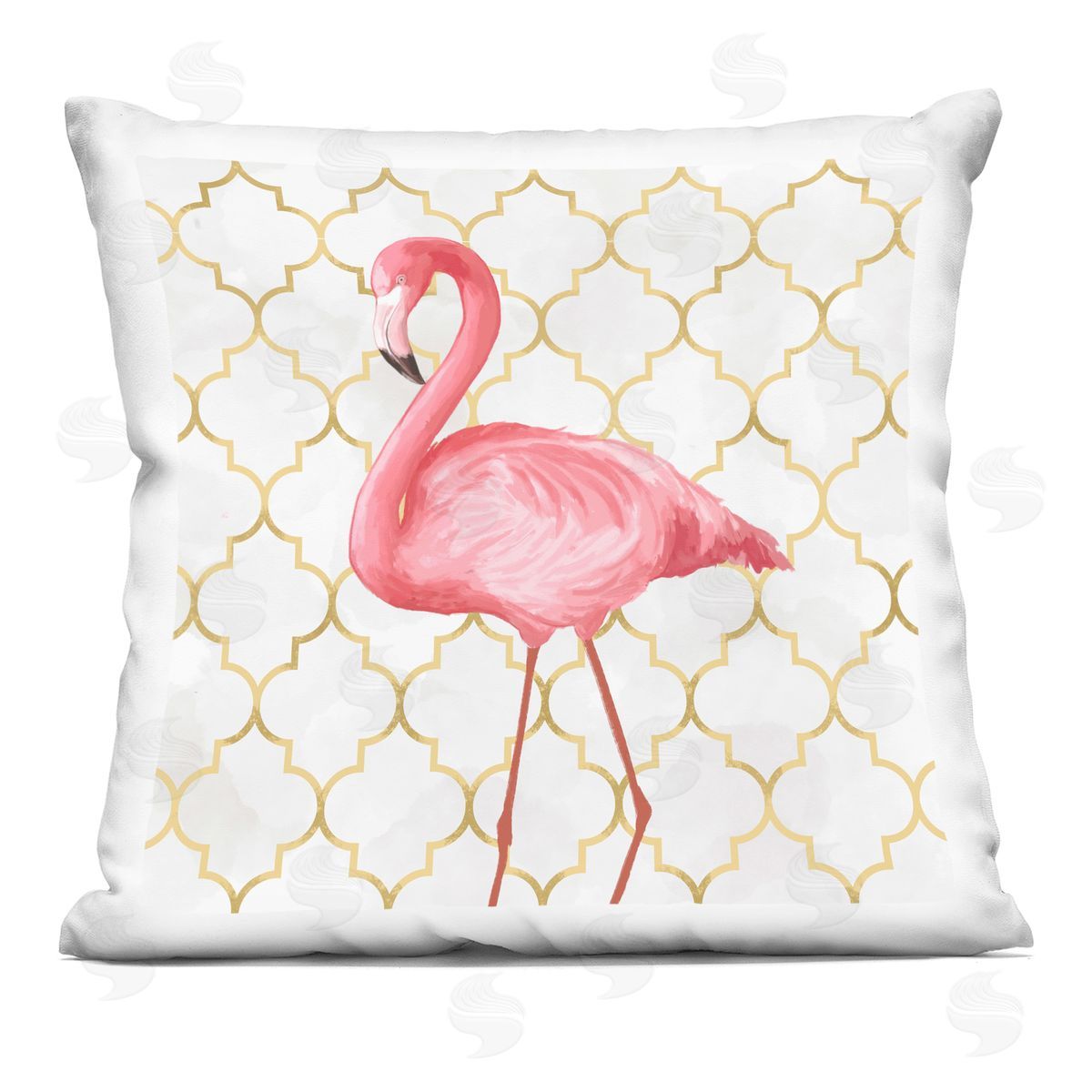 Pink Flamingo Animal Chic Gold Deco Pattern Printed Pillow Decorative Printed Pillow, Home Decor by Ziwei Li