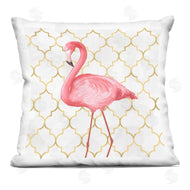 Ziwei Li | Pink Flamingo Animal Chic Gold Deco Pattern Printed Pillow