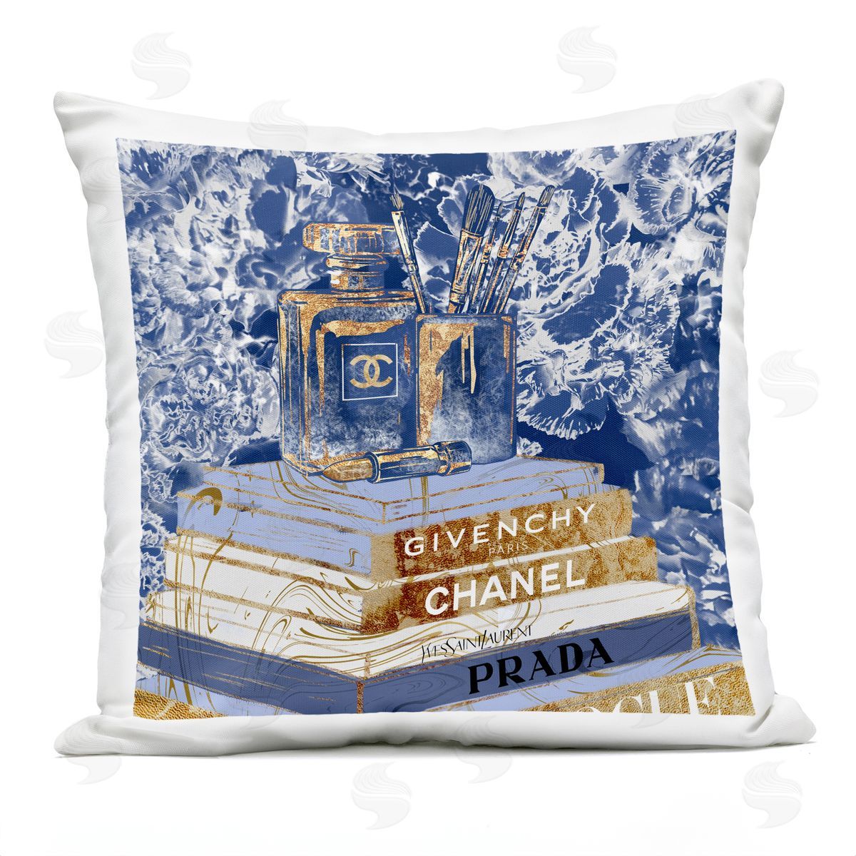 Blue Fashion Book Pile Glam Designer Accessories Printed Pillow Outdoor Printed Pillow, Home Decor by Ziwei Li