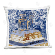 Ziwei Li | Blue Fashion Book Pile Glam Designer Accessories Printed Pillow