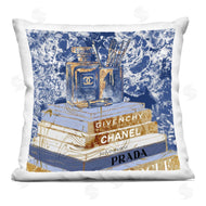 Ziwei Li | Blue Fashion Book Pile Glam Designer Accessories Printed Pillow