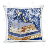Ziwei Li | Designer Glitz Heel on Books Fashion Glam Blue Printed Pillow