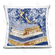 Ziwei Li | Designer Glitz Heel on Books Fashion Glam Blue Printed Pillow