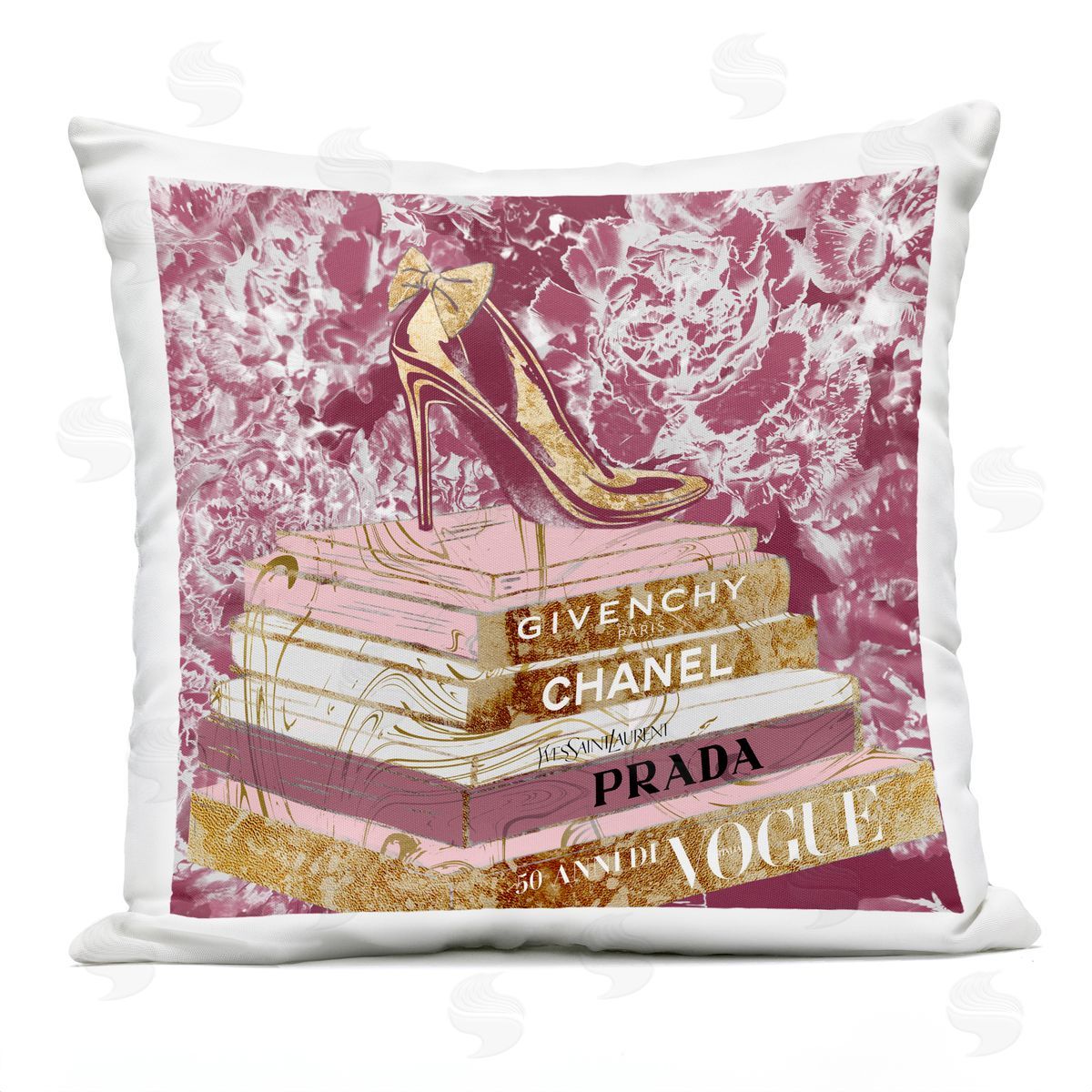 Pink Glitz Heel on Designer Books Fashion Glam Floral Printed Pillow Outdoor Printed Pillow, Home Decor by Ziwei Li