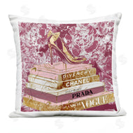 Ziwei Li | Pink Glitz Heel on Designer Books Fashion Glam Floral Printed Pillow
