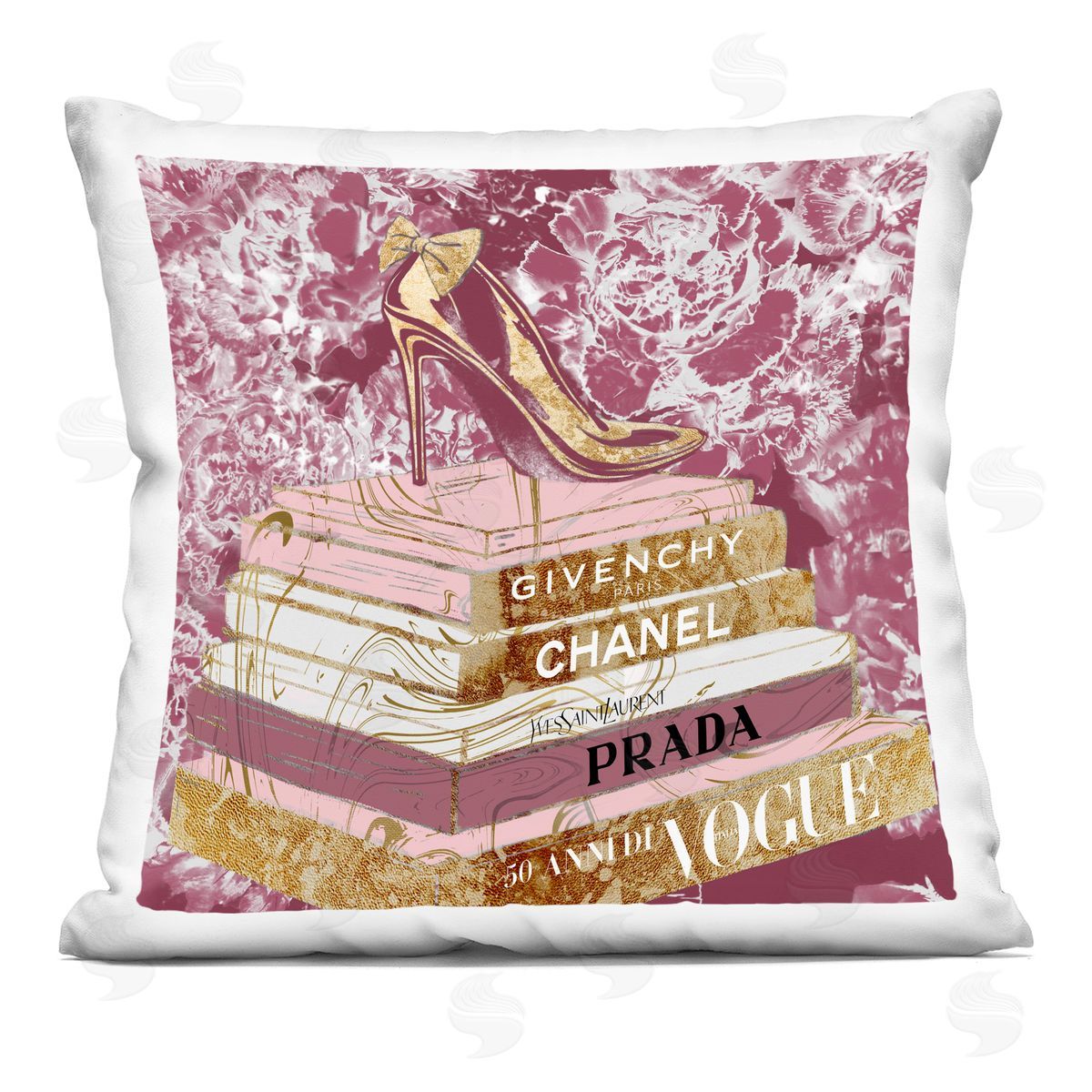 Pink Glitz Heel on Designer Books Fashion Glam Floral Printed Pillow Decorative Printed Pillow, Home Decor by Ziwei Li
