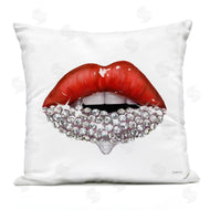 Ziwei Li | Red Glam Lips with Glistening Cosmetic Stones Printed Pillow