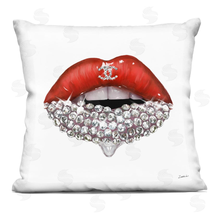 Ziwei Li | Chic Red Lip Portrait Women's Fashion Sparkle Printed Pillow