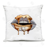 Ziwei Li | Glam Silver Lip Portrait Fashion With Gold Drip Printed Pillow
