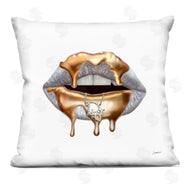 Ziwei Li | Glam Silver Lip Portrait Fashion With Gold Drip Printed Pillow