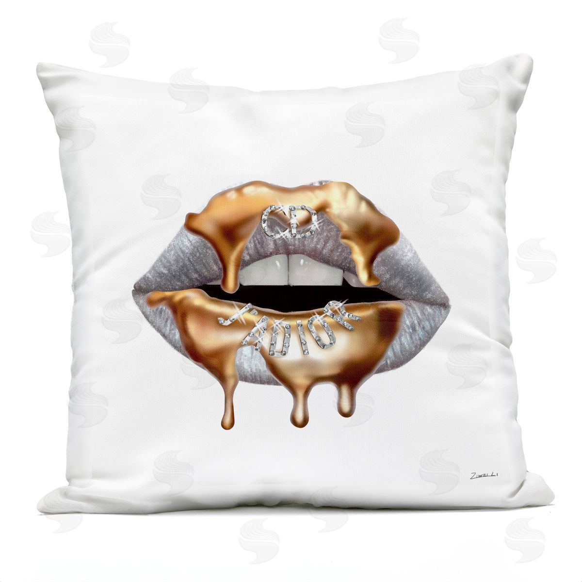 Glamourous Silver Lip Portrait High Fashion Styling Printed Pillow Outdoor Printed Pillow, Home Decor by Ziwei Li
