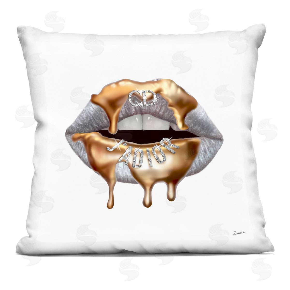 Glamourous Silver Lip Portrait High Fashion Styling Printed Pillow Decorative Printed Pillow, Home Decor by Ziwei Li