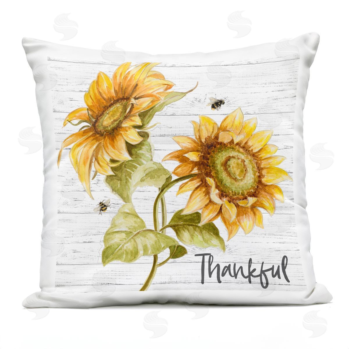 Thankful Text Country Sunflowers Bumble Bees Outdoor Printed Pillow, Home Decor by Patricia Pinto