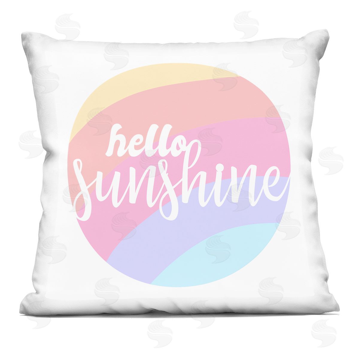 Hello Sunshine Phrase Round Pink Rainbow Printed Pillow Decorative Printed Pillow, Home Decor by Stupell Studio