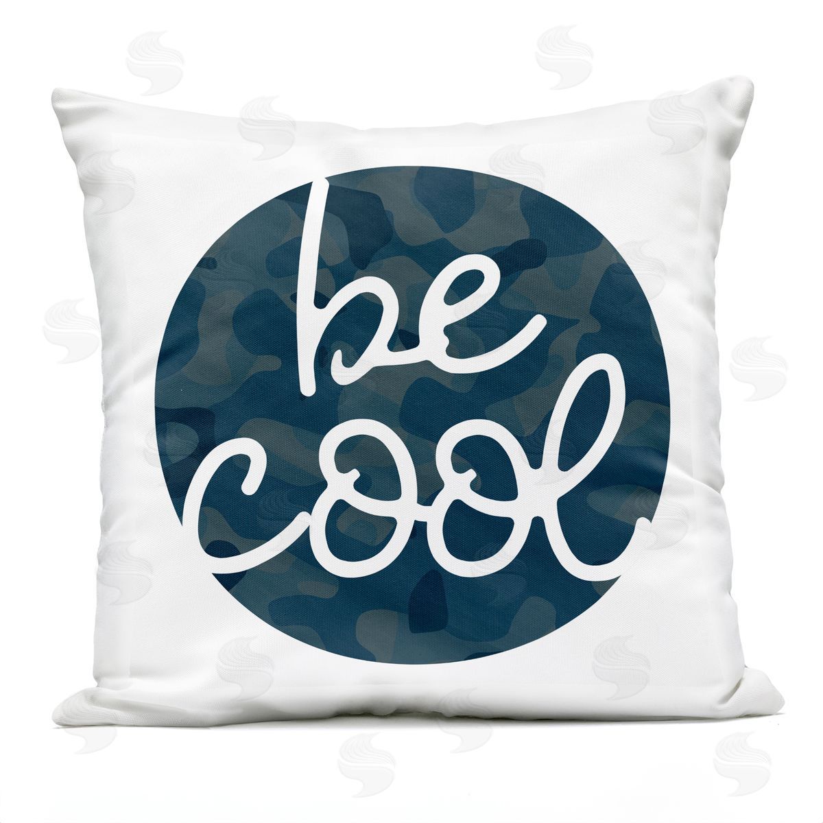 Be Cool Phrase Blue Camouflage Patterned Circle Printed Pillow Outdoor Printed Pillow, Home Decor by Stupell Studio