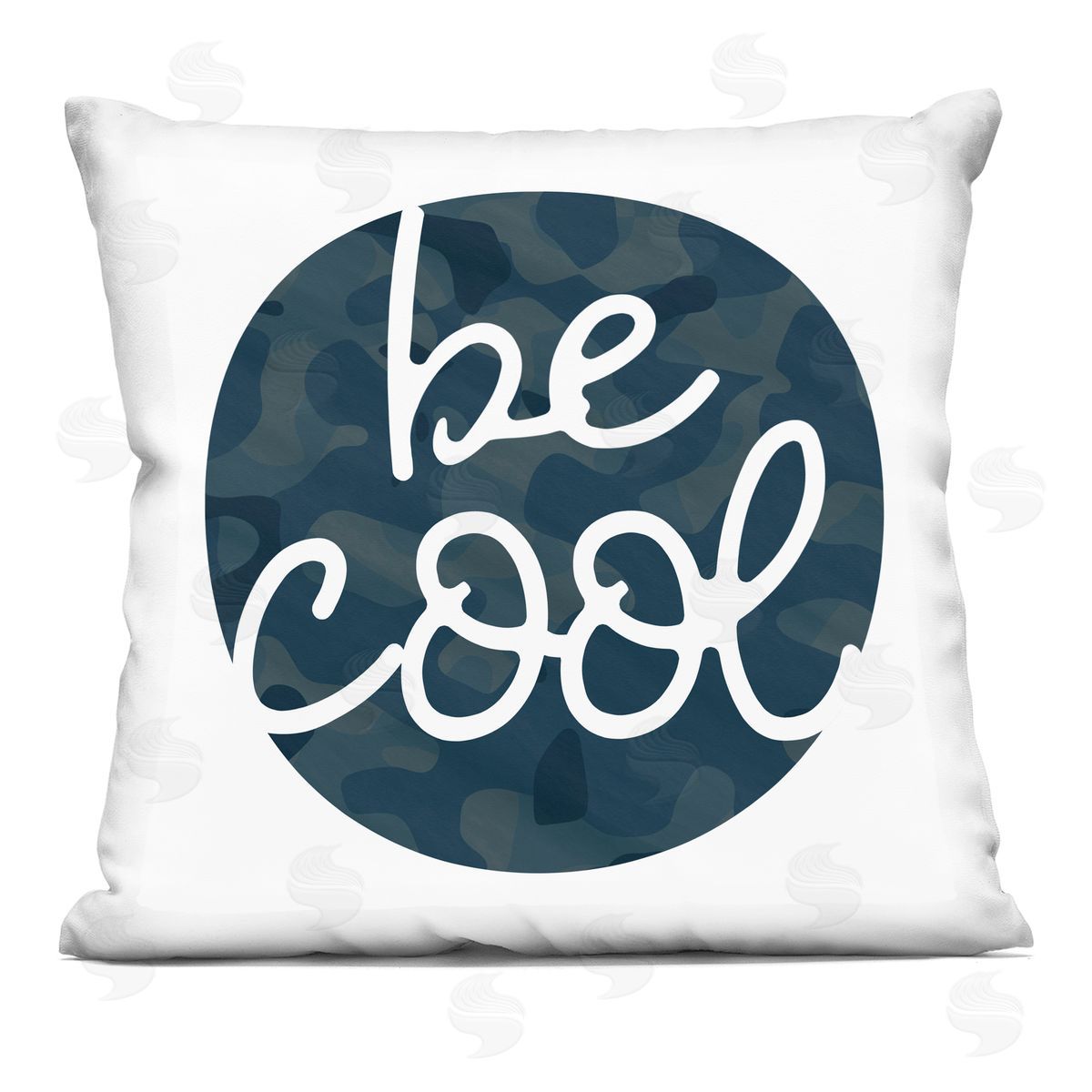 Be Cool Phrase Blue Camouflage Patterned Circle Printed Pillow Decorative Printed Pillow, Home Decor by Stupell Studio